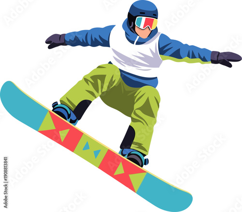 Snowboarder in mid air trick.