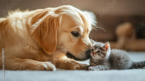 Golden Hound and British short-haired cat