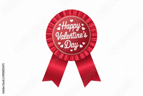 Red Valentine's Day Ribbon Badge with White Text and Hearts red ribbon