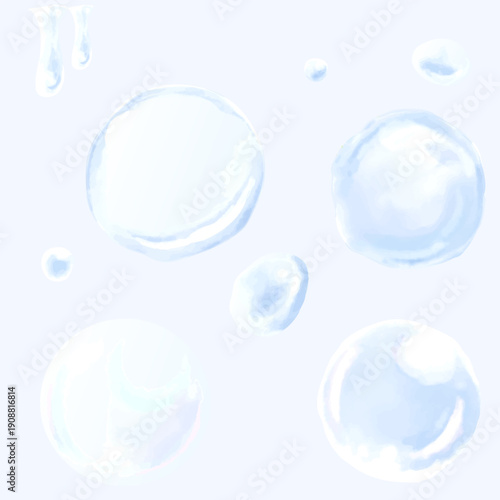 水彩タッチの水滴とシャボン玉のアイコンセット