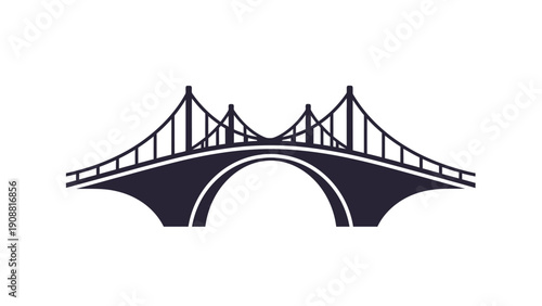 Black silhouette of suspension bridge.