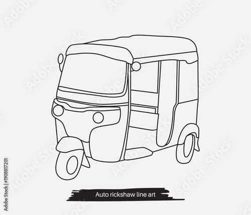 Auto rickshaw line art outline drawing vector illustration