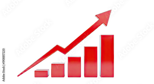 Red Bar Chart with Upward Trend Arrow