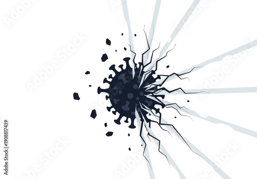 Explosion effect illustration on cracked surface via digital image editing software rendering dynamic splatter and shards