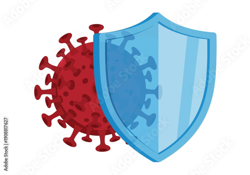 Protection against virus infection represented by a blue shield deflecting a red viral entity