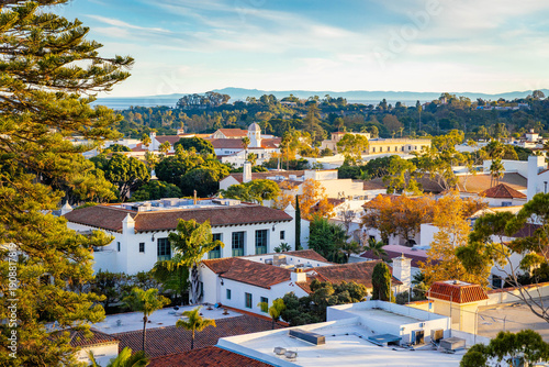 Fotografie Scenic Santa Barbara City View at Golden Sunset from Historic Courthouse Califor
