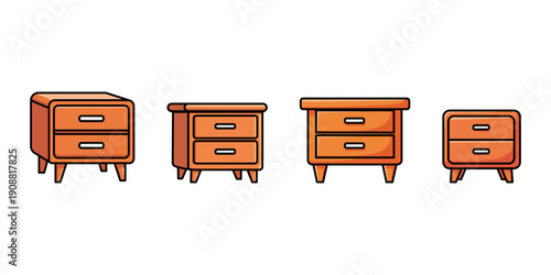 Furniture Nightstand and Bedside Table Icons Vector Set Illustration