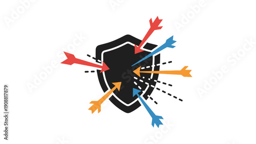 Shield with multiple colorful arrows.