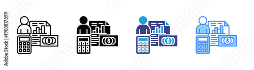 Accountant icon set multiple style collection