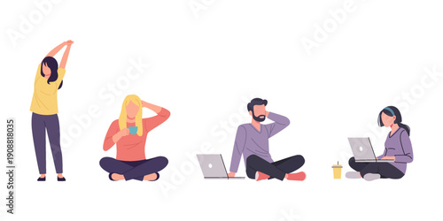 Remote Work Routine and Wellness Flat Vector Concept
