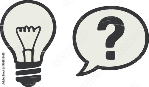 Light bulb with question mark in speech bubble representing idea and inquiry