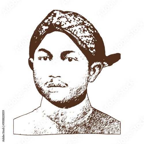 Man with Traditional Headwrap Portrait Illustration