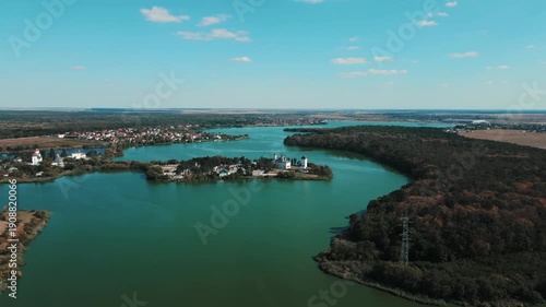 Wallpaper Mural Aerial drone shot panning left over Pantelimon Lake and its surroundings Torontodigital.ca