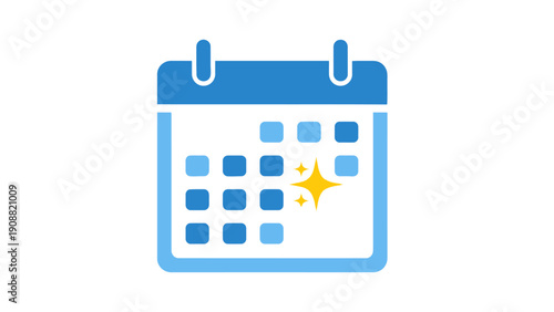 Photos Blue Calendar Icon with Yellow Star.