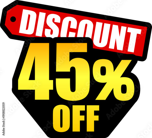 45％オフのセールを表すディスカウントラベル　45 Percent Off Discount Label – Special Offer Sale Tag
