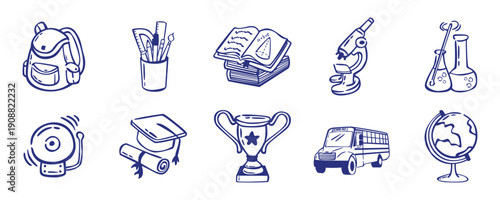 Hand Drawn Back to School Doodle Vector Set. Sketch Education Elements Vector Illustration