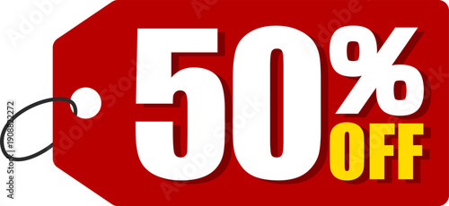 50％オフのセールを表すディスカウントラベル　50 Percent Off Discount Label – Special Offer Sale Tag
