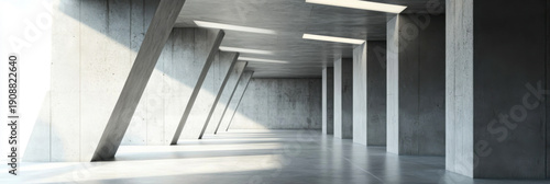 Minimalist concrete interior with geometric columns