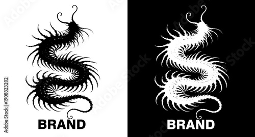 Chinese Dragon Logo Silhouette Black White Oriental Mythical Serpent Mascot Design for T Shirts Stickers Branding