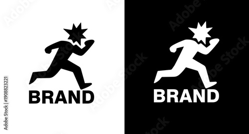 Minimal Running Star Head Logo Silhouette Black White Brand Icon Modern Dynamic Human Symbol Design for T Shirts Stickers Apps