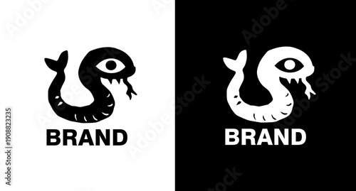 Snake Eye Logo Silhouette Black White Mystic Brand Icon Minimal Serpent Symbol Design for T Shirts Stickers App Branding