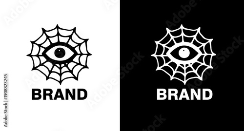 Spider Web Eye Logo Silhouette Black White Occult Brand Icon Minimal Symbol Design for T Shirts Stickers App Branding