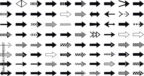Comprehensive minimal arrow icon collection featuring directional pointers navigation flow movement speed and wayfinding symbols