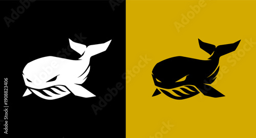 Minimal Whale Logo Silhouette Black White Brand Icon Modern Ocean Animal Symbol Design for T Shirts Stickers App Branding