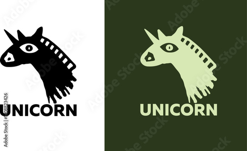 Minimal Unicorn Logo Silhouette Black White Brand Icon Cute Fantasy Horse Symbol Design for T Shirts Stickers App Branding