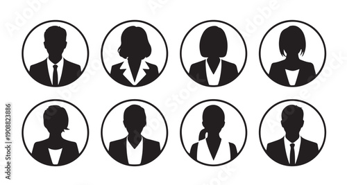 Corporate staff avatar collection showcasing various hairstyles and professional business attire