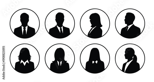 Professional silhouette avatar icons representing diverse corporate business team portraits