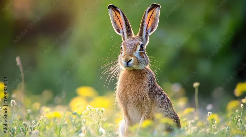 Fototapeta premium Small young Eastern Cottontail Rabbit, Sylvilagus floridanus,