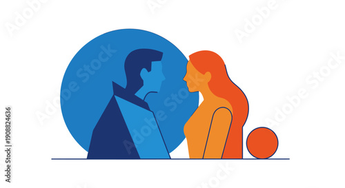 Man and Woman Facing Each Other Silhouette.