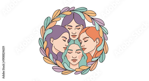 Illustration of Four Women Faces Together.
