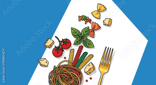 Pasta Dish with Vegetables and Fork.