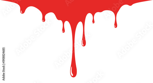 Red Liquid Dripping Down Isolated White Background.