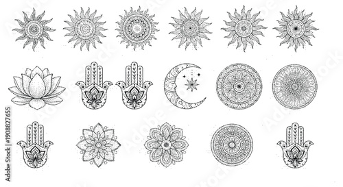 A collection of various spiritual and mystical symbols and icons