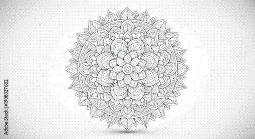 Intricate mandala design on textured background for coloring book pages