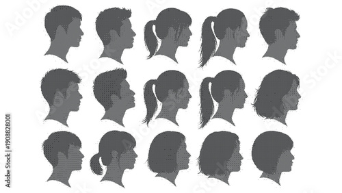 Collection of diverse human head silhouettes