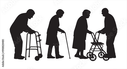PSenior with Walking Aid – Elderly Care, Rehabilitation and Healthcare Support Illustration