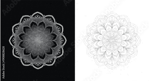 Black and white mandala designs and white backgrounds