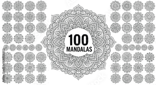 Collection of intricate black and white mandalas for coloring and design
