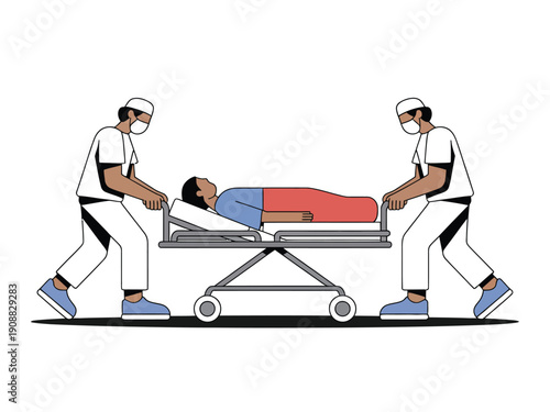 Medical staff transporting a patient on a hospital stretcher with care and urgency