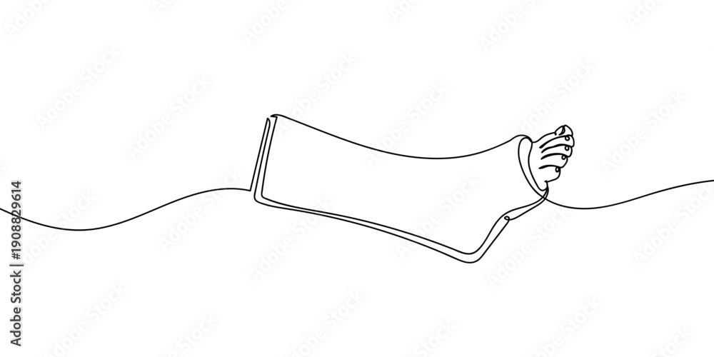Obraz premium Continuous line drawing of a foot in a cast. single line vector illustration Editable stroke.