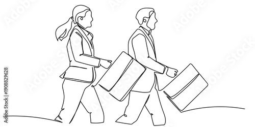 Continuous line drawing of business men and women striving for success. single line vector illustration Editable stroke.