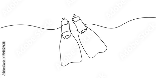Continuous line drawing of diving fins. single line vector illustration Editable stroke.