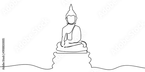 Continuous line drawing of a Buddha statue. single line vector illustration Editable stroke.