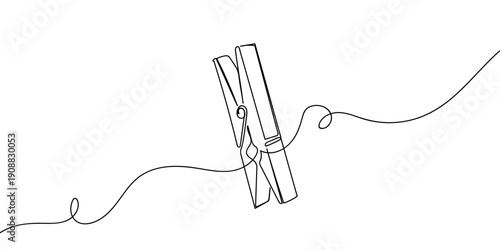 Continuous line drawing of a clothes clip. single line vector illustration Editable stroke.