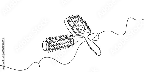 Continuous line drawing of different types of combs. single line vector illustration Editable stroke.