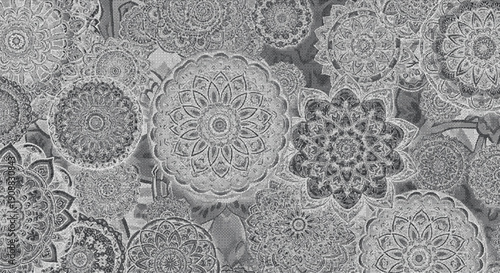 Black and white mandala designs in various sizes and patterns